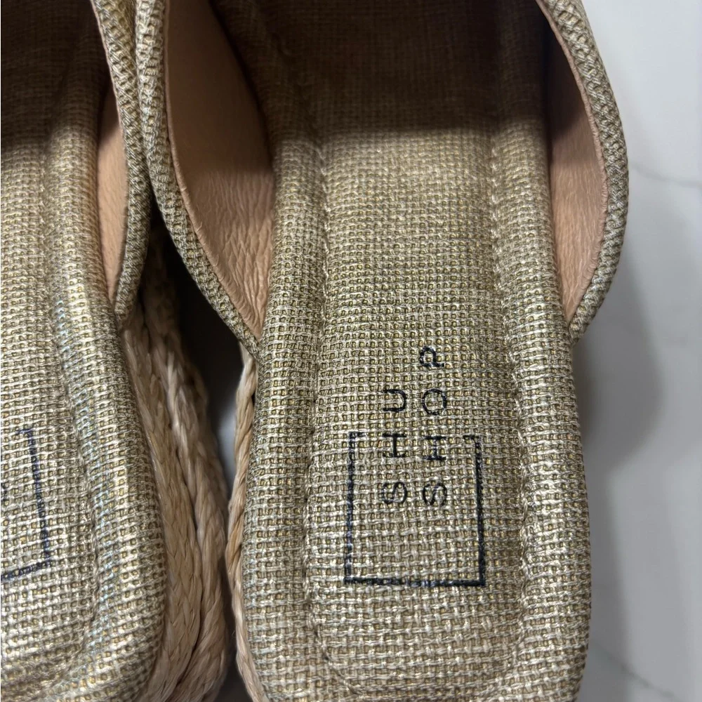 ShuShop Natural Gold Platform Espadrille Slide Sandals